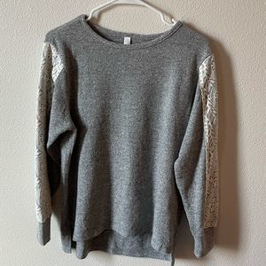 Gray Lace Sleeve Sweatshirt